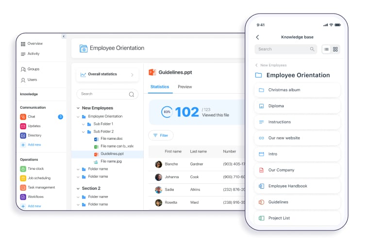 Connecteam's knowledge base interface desktop and mobile