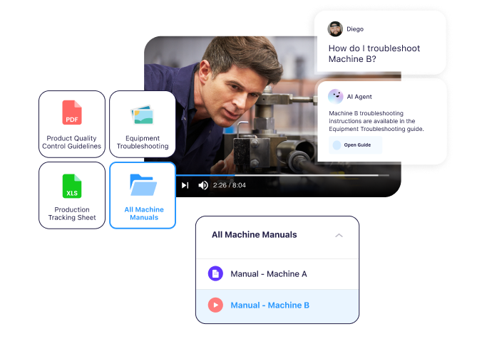 Connecteam AI helping employees find equipment manuals and procedures.