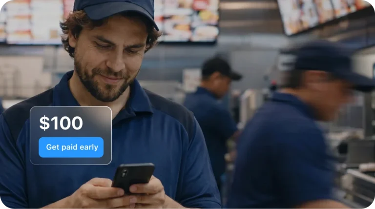 Employee using Connecteam to check earnings and get paid early.